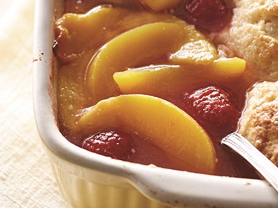 Easy Peach Cobbler with Raspberries